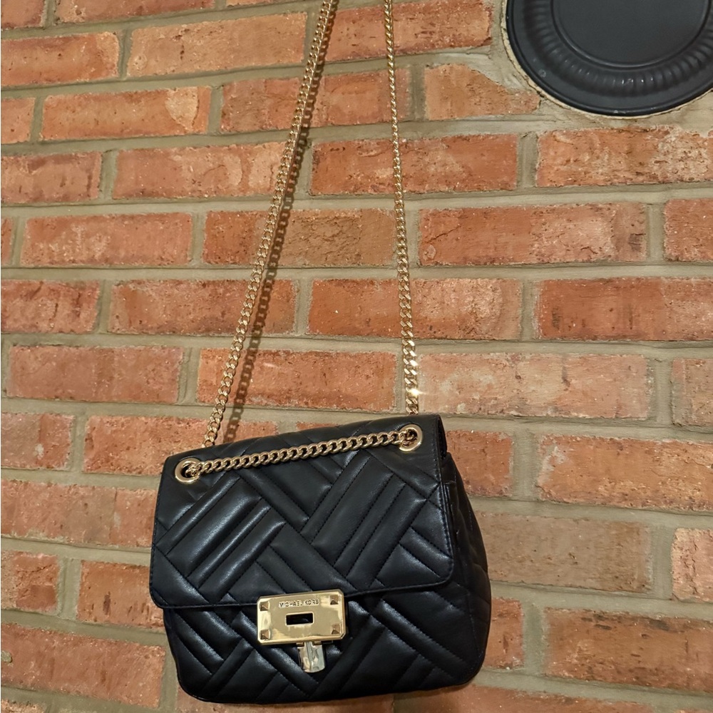 Michael Kors Black Quilted Shoulder Bag with Gold Accents - Picture 2 of 3